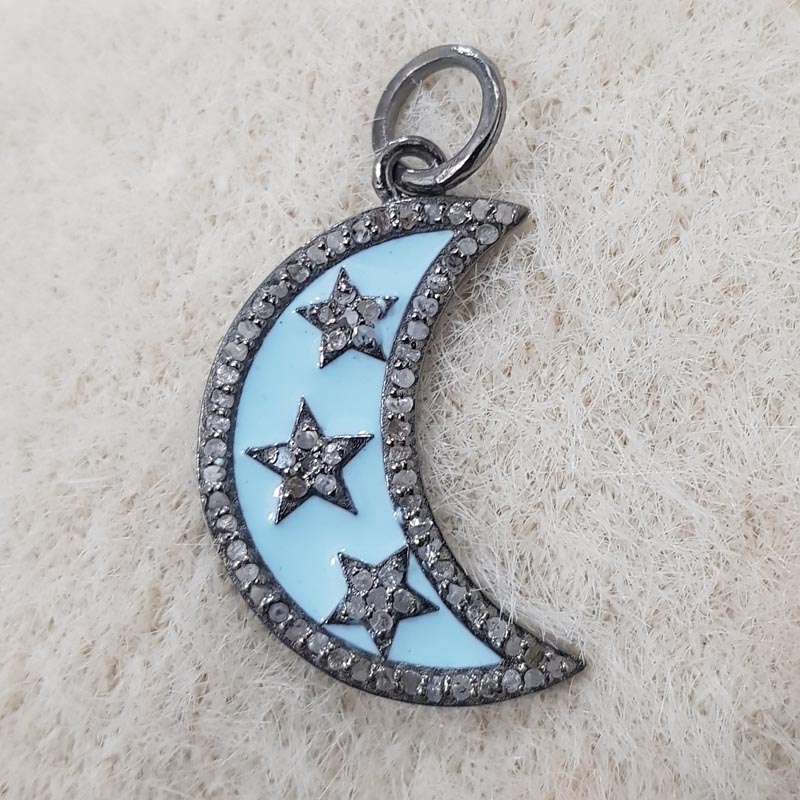 Unique Designer Handmade Moon Style Pendant With Pave Diamond