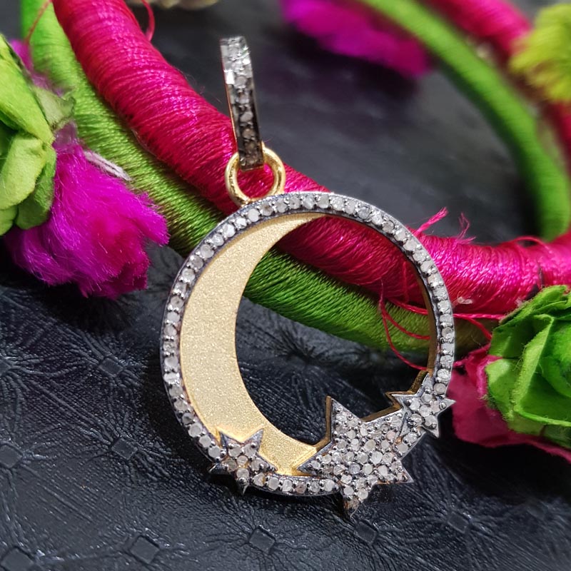 Attractive Pave Diamond Handmade Fancy Designer Moon Pendant  With Star