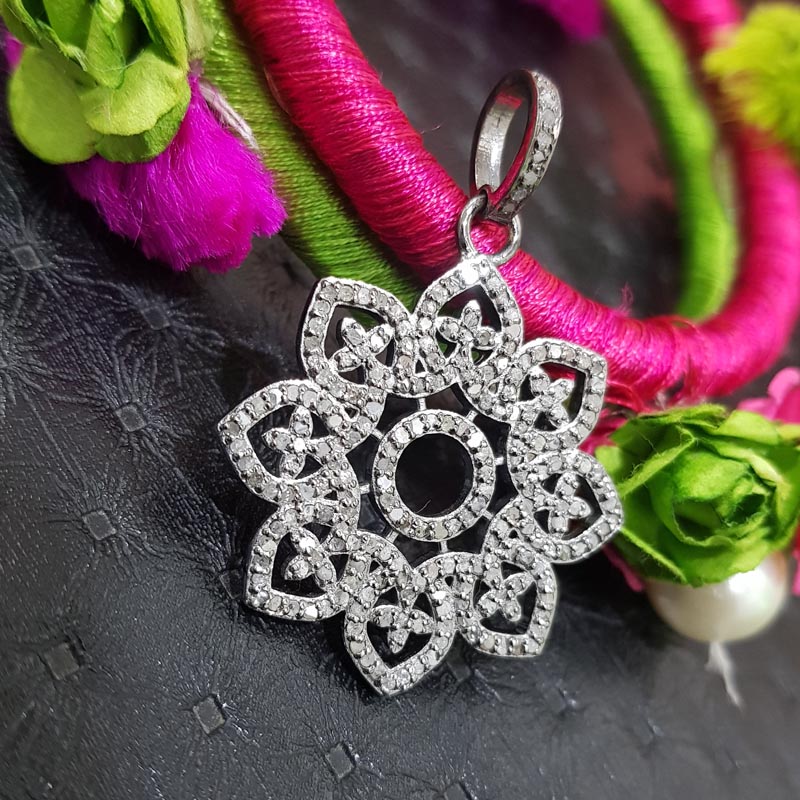 Glamorous Designer Handmade Flower Pendant With Pave Diamond