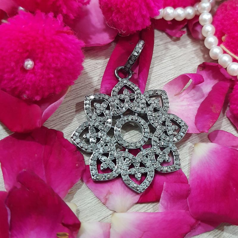 Glamorous Designer Handmade Flower Pendant With Pave Diamond