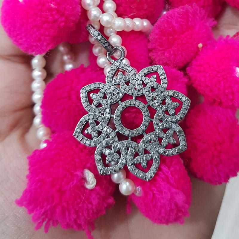 Glamorous Designer Handmade Flower Pendant With Pave Diamond