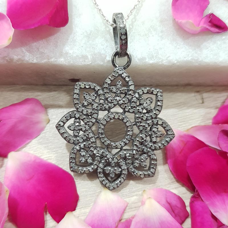 Glamorous Designer Handmade Flower Pendant With Pave Diamond