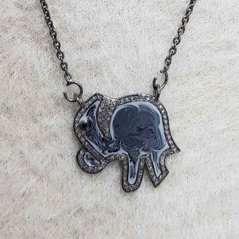 Grey Enamel Beautifully Designed Handmade Elephant Necklace Pendant