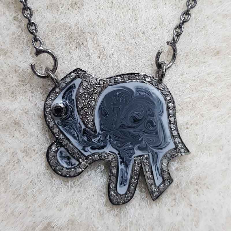 Grey Enamel Beautifully Designed Handmade Elephant Necklace Pendant