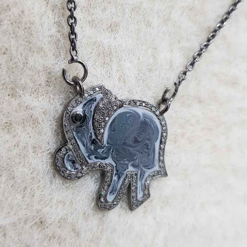 Grey Enamel Beautifully Designed Handmade Elephant Necklace Pendant