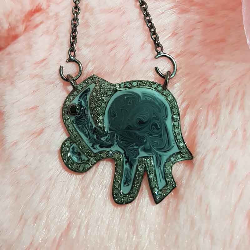 Grey Enamel Beautifully Designed Handmade Elephant Necklace Pendant