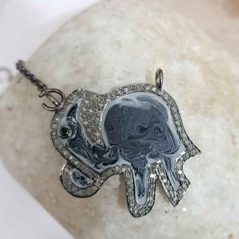 Grey Enamel Beautifully Designed Handmade Elephant Necklace Pendant