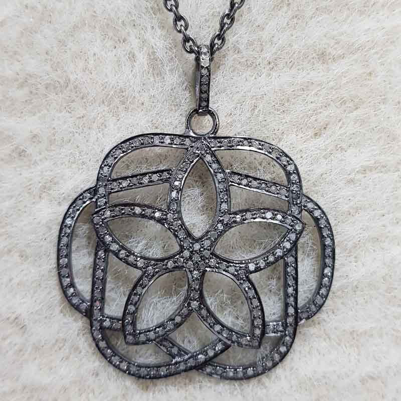 Stunning Flower Pendent With Pave Diamond Layers