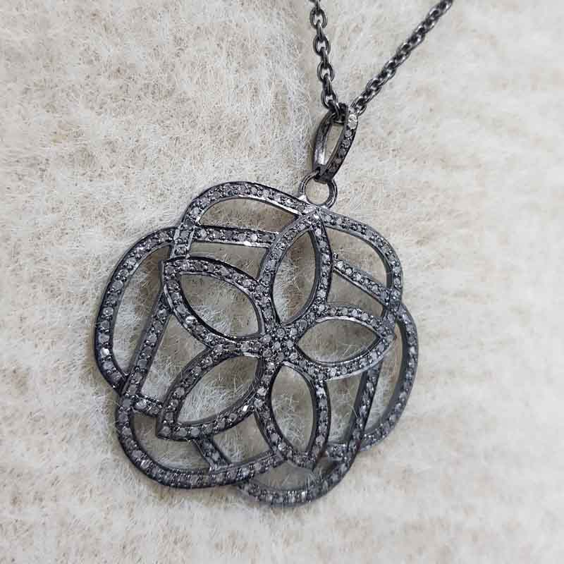 Stunning Flower Pendent With Pave Diamond Layers