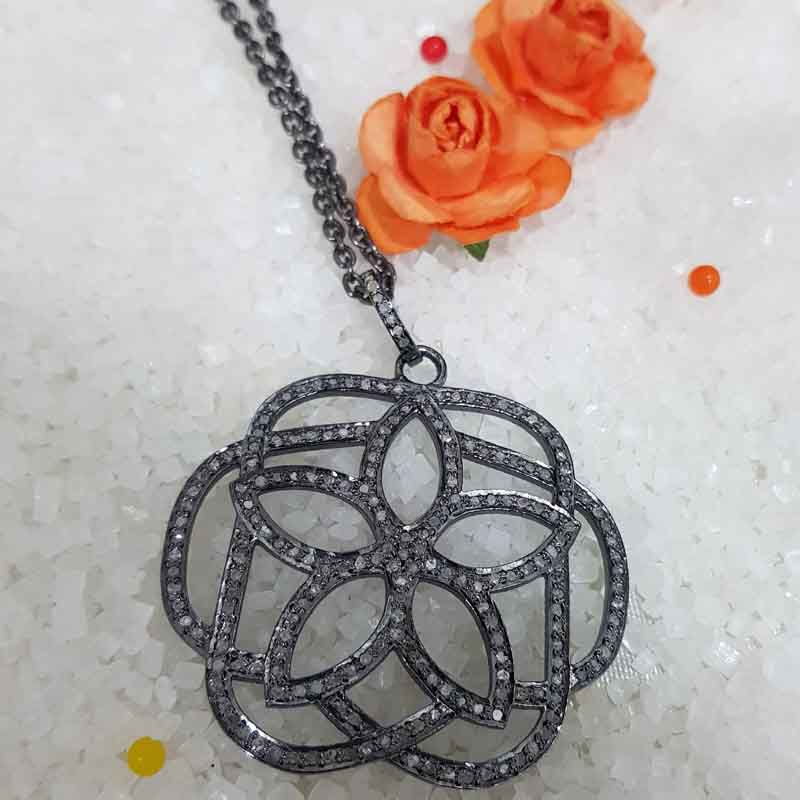 Stunning Flower Pendent With Pave Diamond Layers