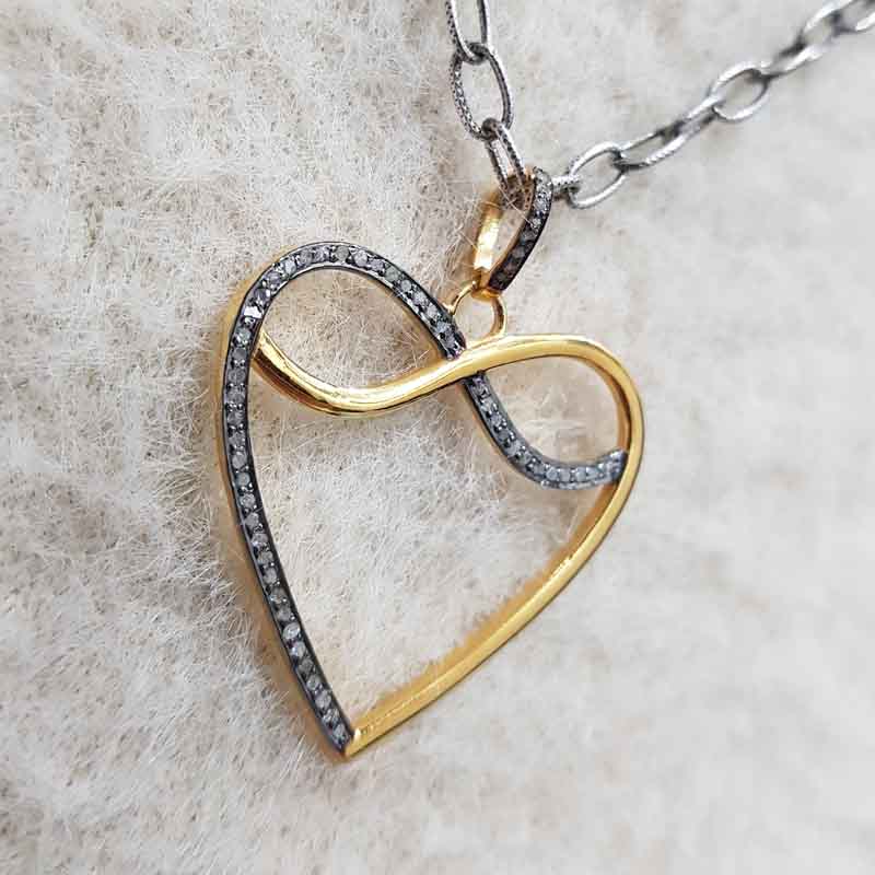 Yellow And Black Rhodium Plated Beautifully Designed Heart Pendent