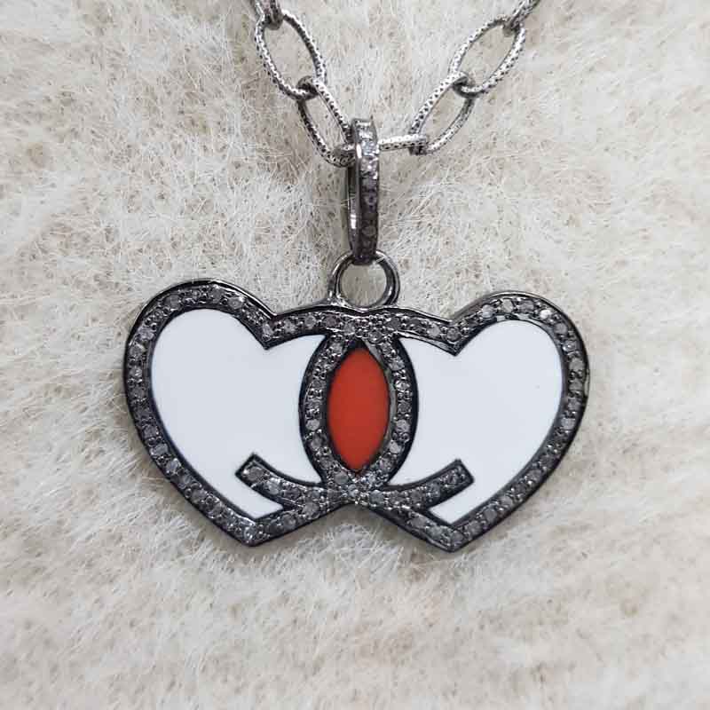 Good Looking Joined Heart Pendent With Enamel And Pave Layers