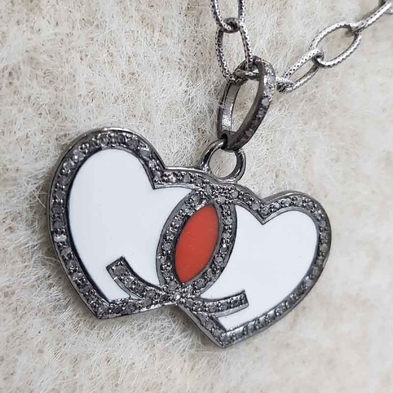 Good Looking Joined Heart Pendent With Enamel And Pave Layers