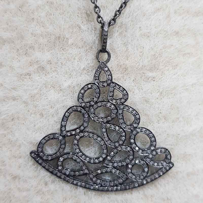 925 Sterling Silver Fancy Designer Pave Diamond Pendent