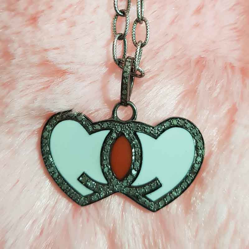 Good Looking Joined Heart Pendent With Enamel And Pave Layers