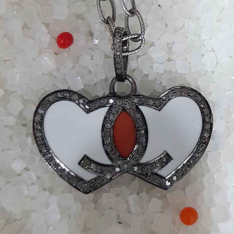 Good Looking Joined Heart Pendent With Enamel And Pave Layers