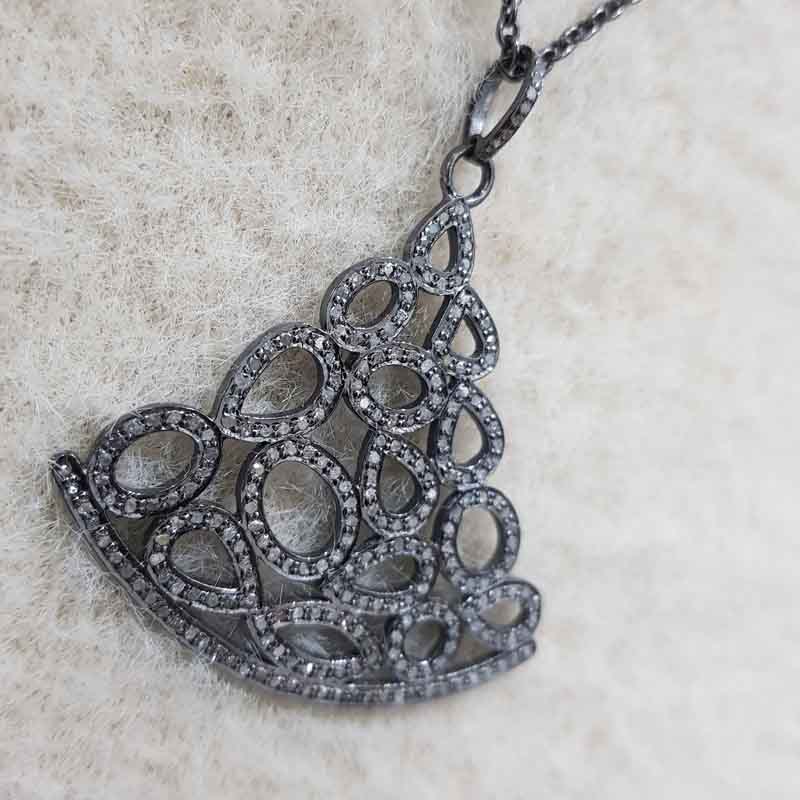 925 Sterling Silver Fancy Designer Pave Diamond Pendent