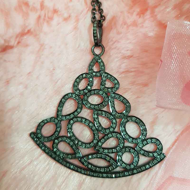 925 Sterling Silver Fancy Designer Pave Diamond Pendent