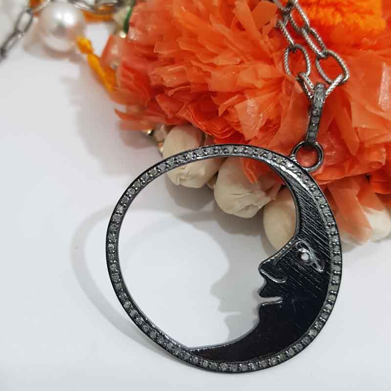 Black Beautiful Happy Moon Pendent