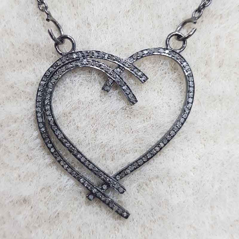 Heart Style Pave Diamond 925 Sterling Silver Handmade Designer Pendant