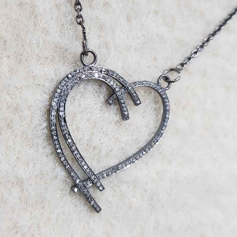 Heart Style Pave Diamond 925 Sterling Silver Handmade Designer Pendant