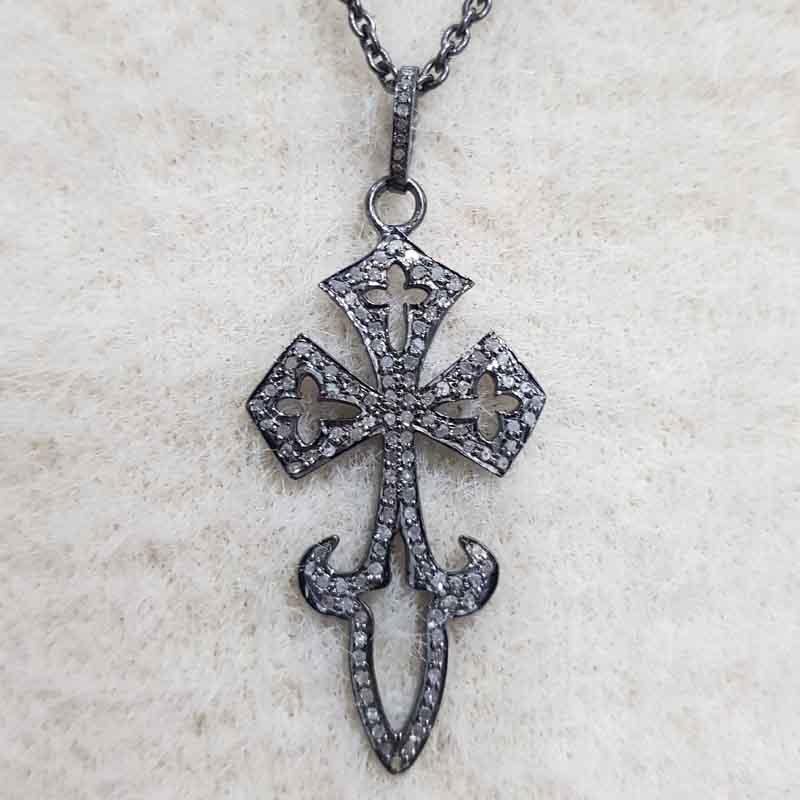 Cross Designed Natural Pave Diamond Pendent