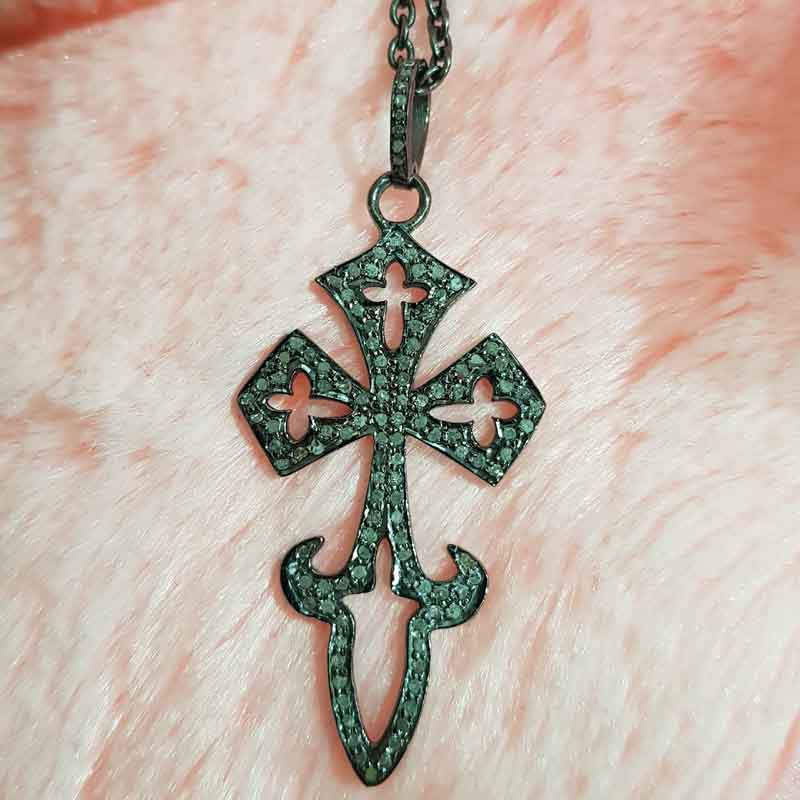 Cross Designed Natural Pave Diamond Pendent