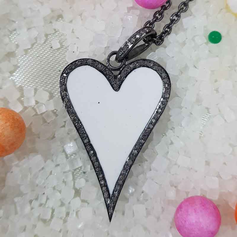 Beautiful Enamel Heart Pendent With pave Diamond Layers