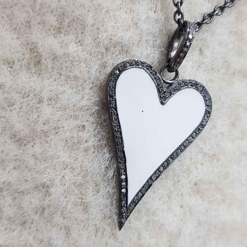 Beautiful Enamel Heart Pendent With pave Diamond Layers