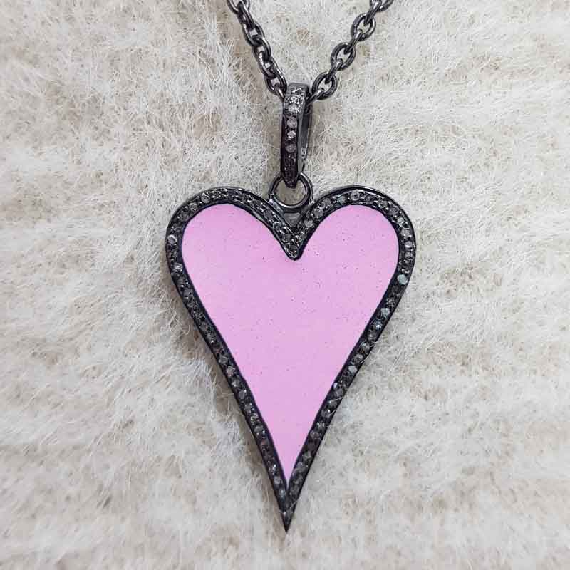 Beautiful Enamel Heart Pendent With pave Diamond Layers