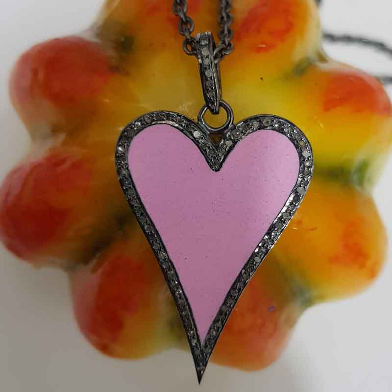 Beautiful Enamel Heart Pendent With pave Diamond Layers