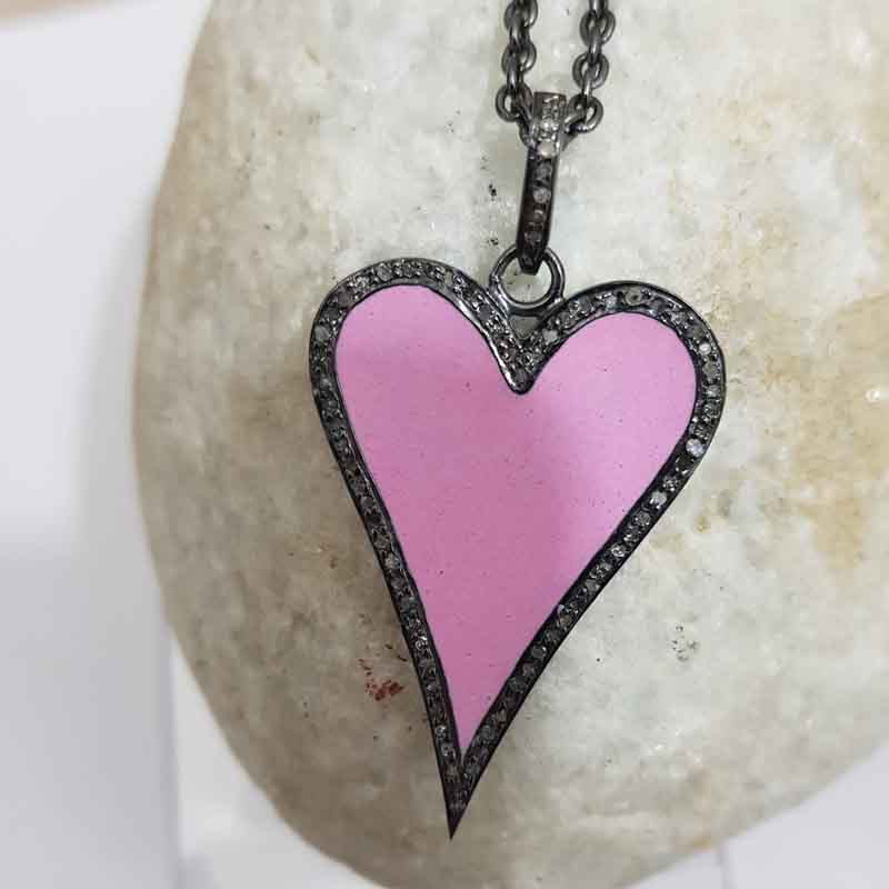 Beautiful Enamel Heart Pendent With pave Diamond Layers