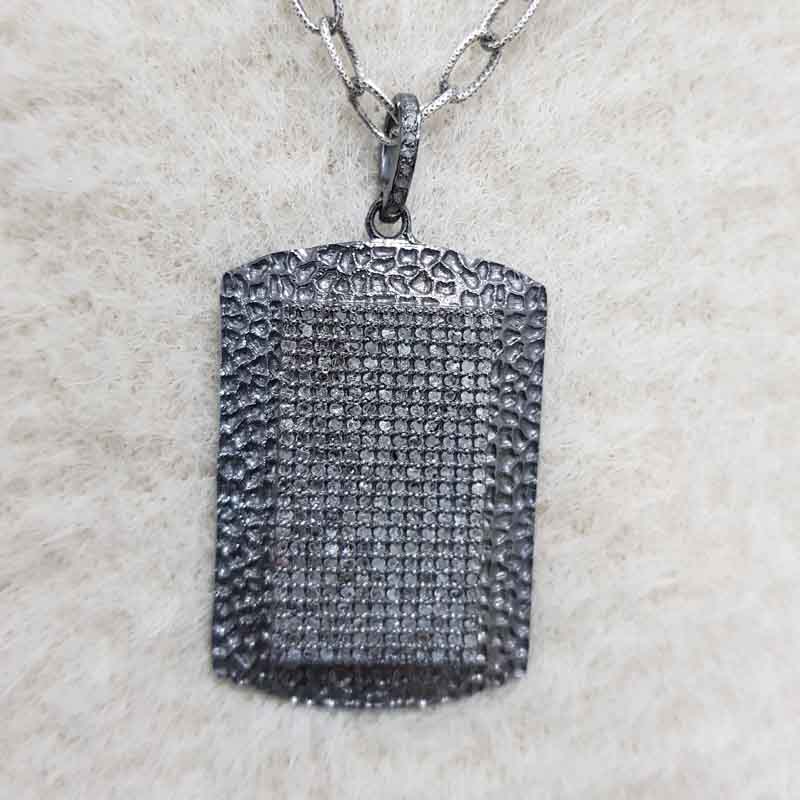 Black Beautiful Fancy Designer Tag Pendent With Pave Diamond