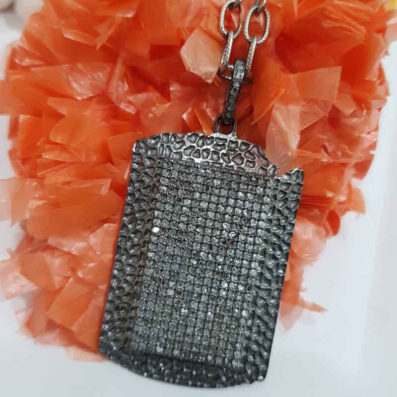 Black Beautiful Fancy Designer Tag Pendent With Pave Diamond