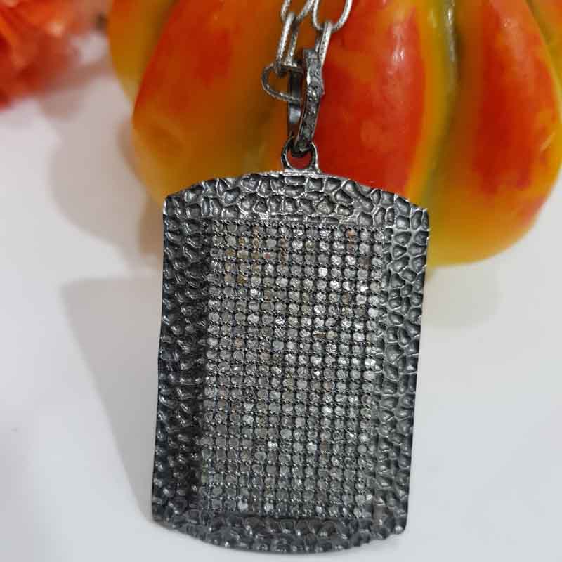 Black Beautiful Fancy Designer Tag Pendent With Pave Diamond