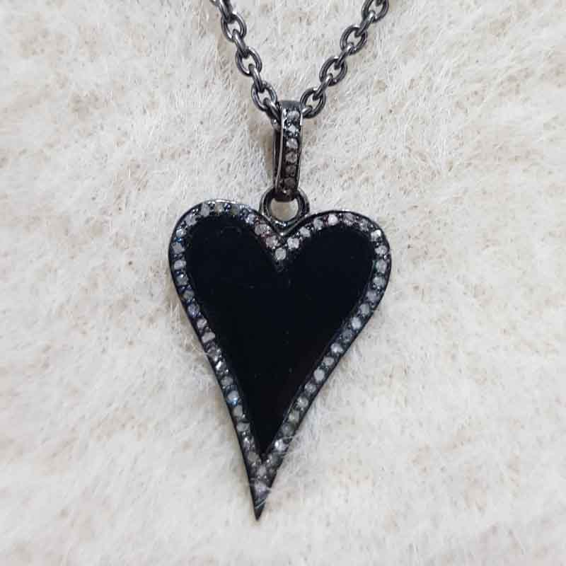 Stunning Small Heart Enamel Pendent With Pave Diamonds