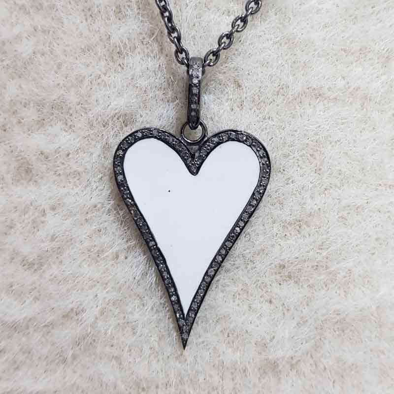 Stunning Small Heart Enamel Pendent With Pave Diamonds