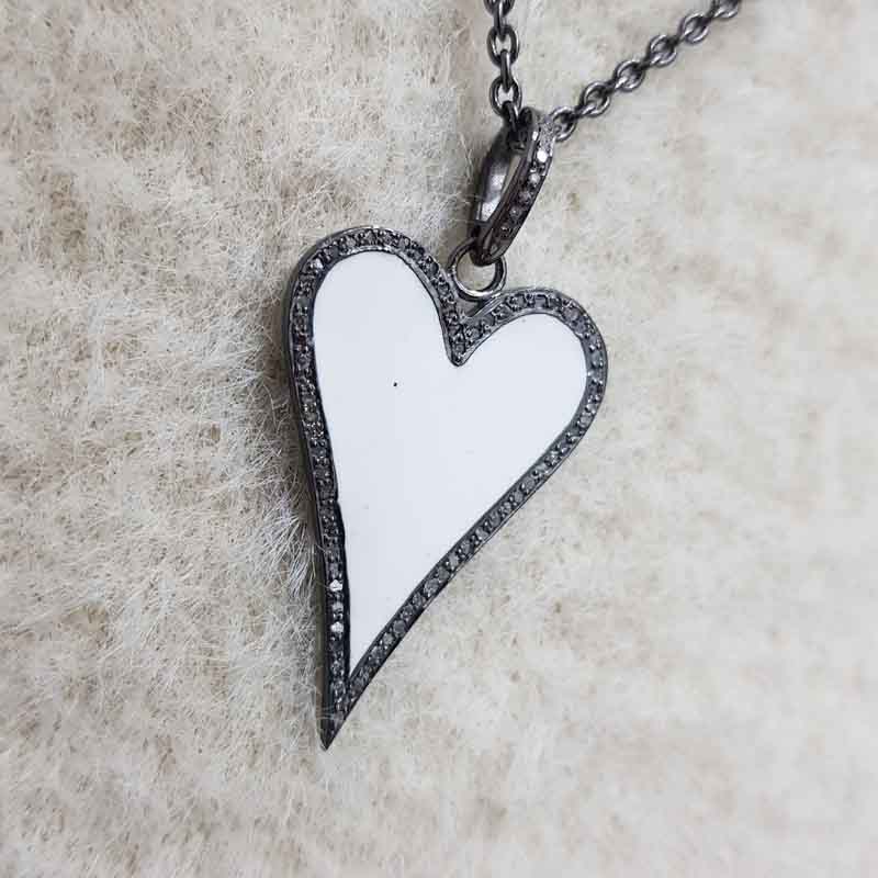 Stunning Small Heart Enamel Pendent With Pave Diamonds