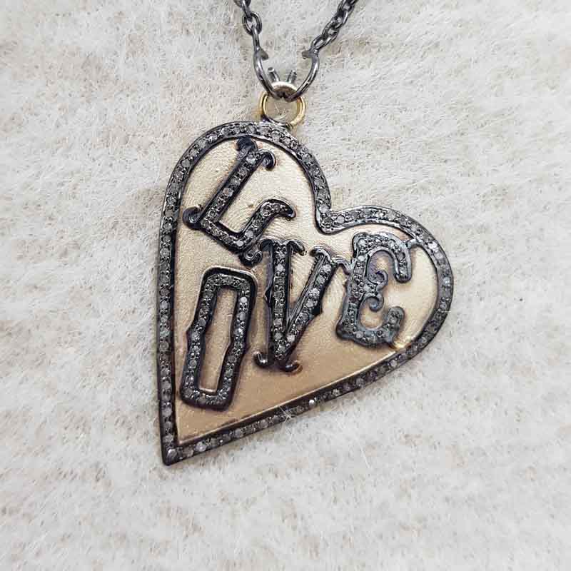 Love Heart Designer Pave Diamond 925 Sterling Silver Pendant