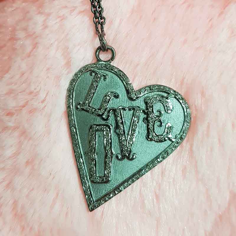 Love Heart Designer Pave Diamond 925 Sterling Silver Pendant