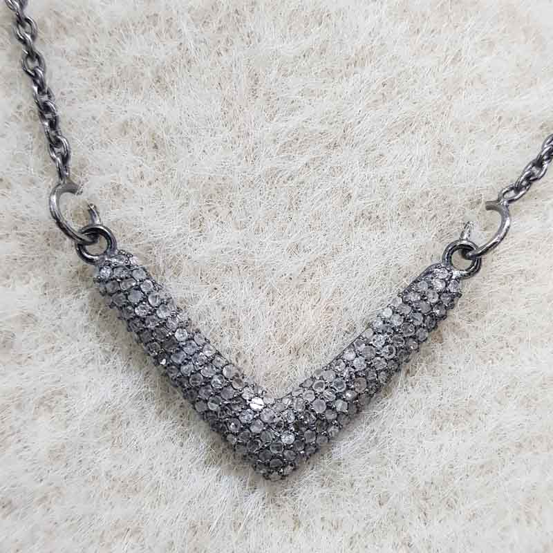 V Shaped Necklace Designed Pave Diamond Pendent