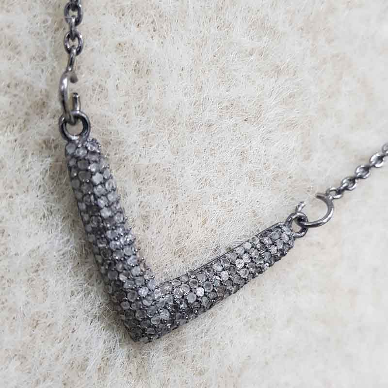 V Shaped Necklace Designed Pave Diamond Pendent