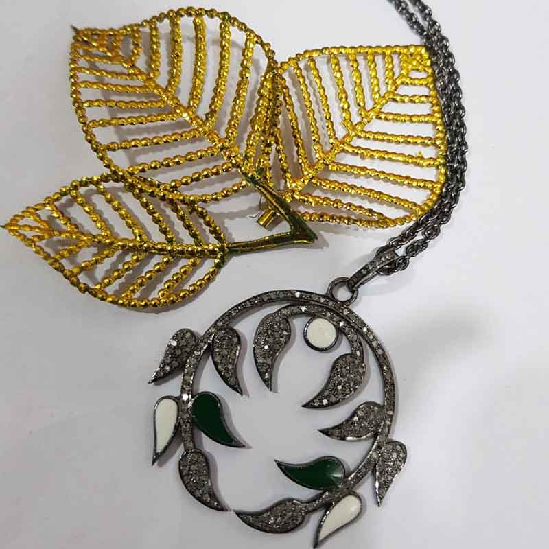 Beautifully Leaf Designer pave diamond Pendent