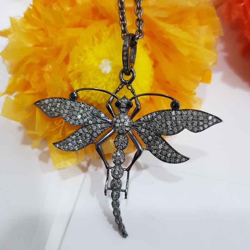 925 Sterling Silver Natural Pave Diamond Handmade Designer Butterfly Pendent