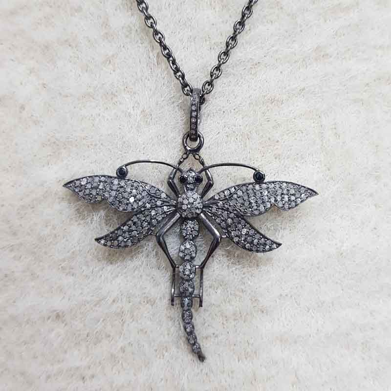 925 Sterling Silver Natural Pave Diamond Handmade Designer Butterfly Pendent