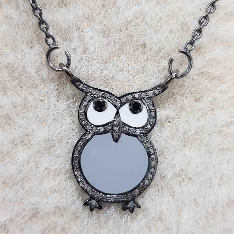 Glorious Owl Pendent With Enamel And Pave Layers