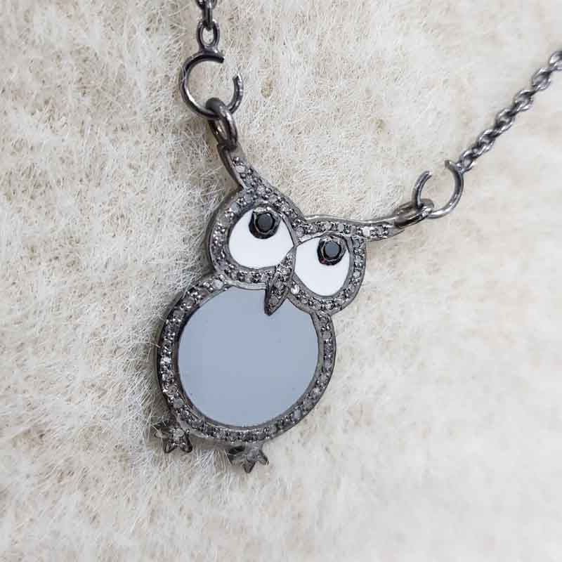 Glorious Owl Pendent With Enamel And Pave Layers