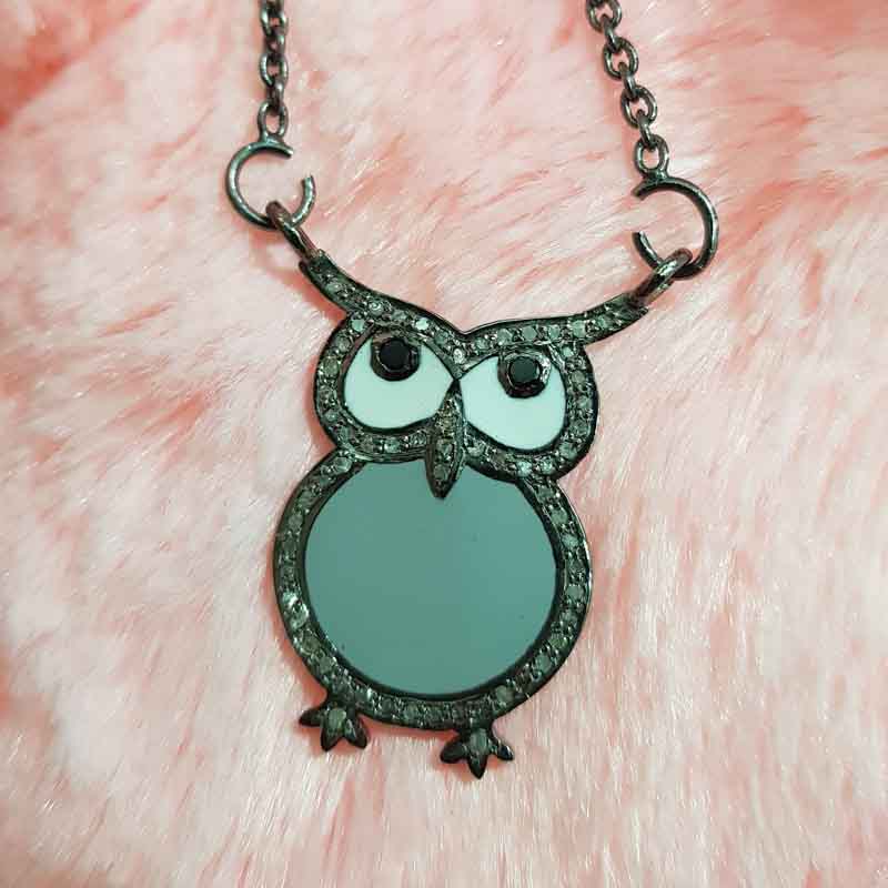 Glorious Owl Pendent With Enamel And Pave Layers