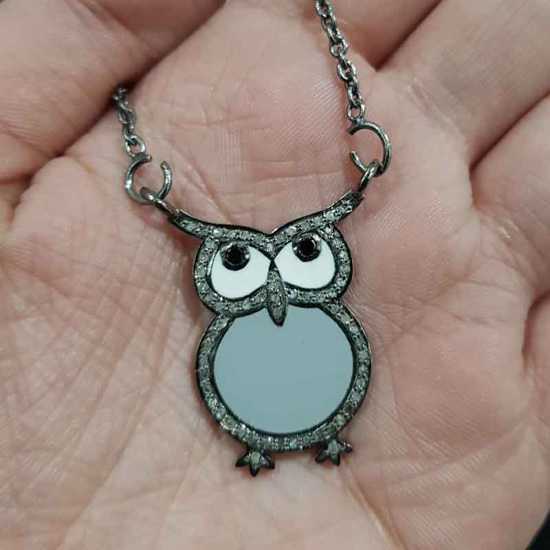 Glorious Owl Pendent With Enamel And Pave Layers