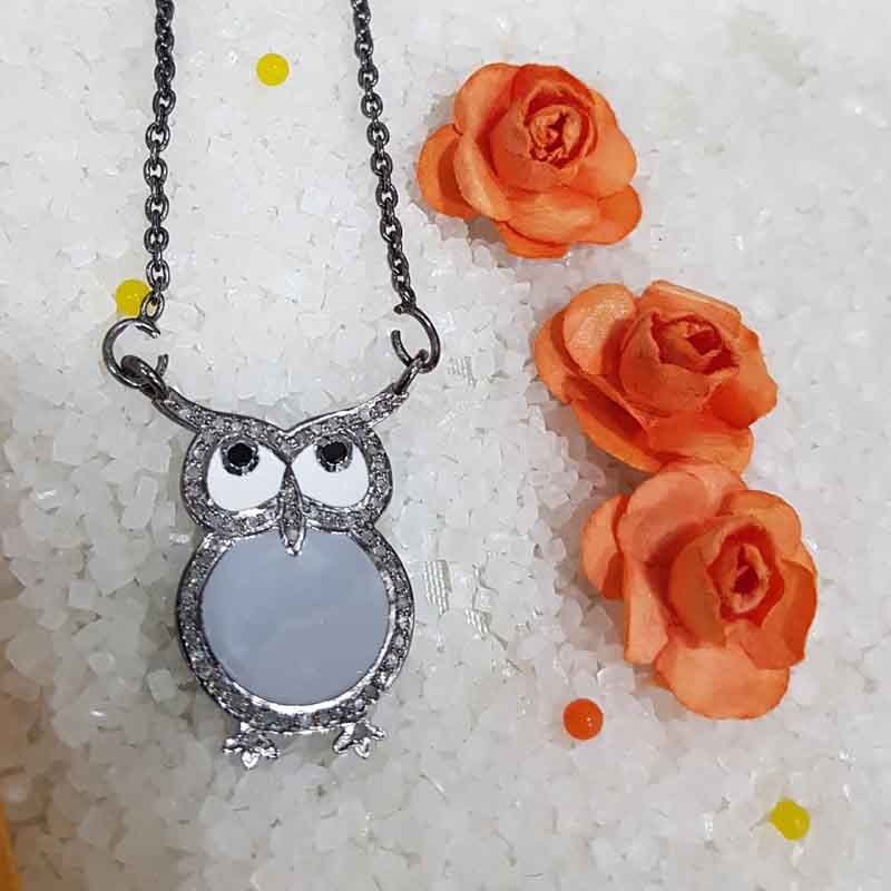 Glorious Owl Pendent With Enamel And Pave Layers